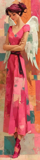 Free angel bookmark featuring pink dress angel